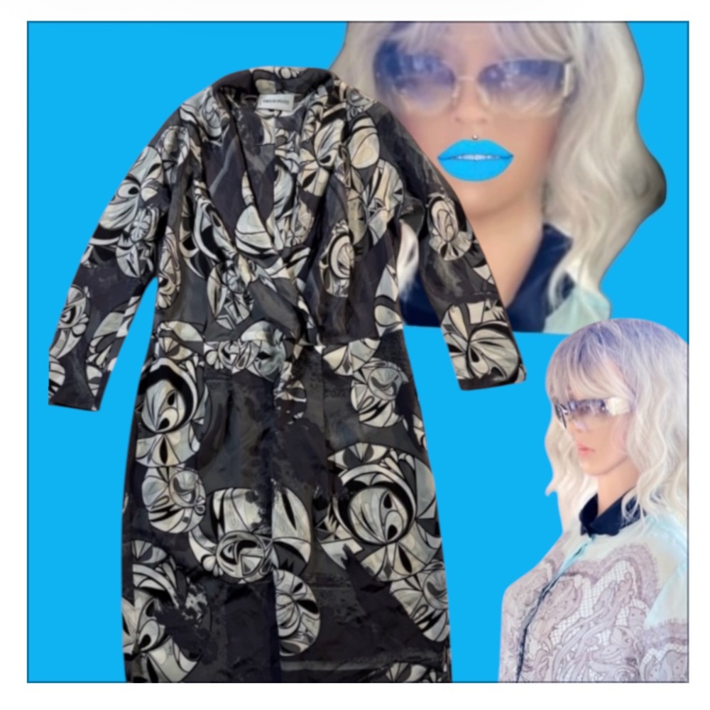 Emilio Pucci Black and White Long Sleeve Printed Dress